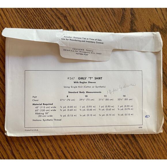 UNCUT Vintage 1970s Kwik Sew 347 Sewing Pattern Girl Up To Women XS/S Raglan Top - Picture 2 of 2